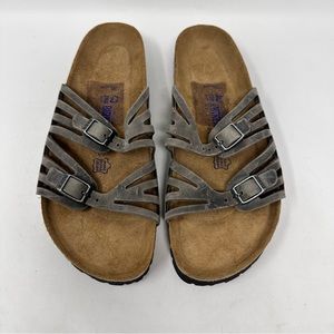 Birkenstock Granada Leather Soft Footbed Sandals Gray Size 40 US 9 L/ 7 M